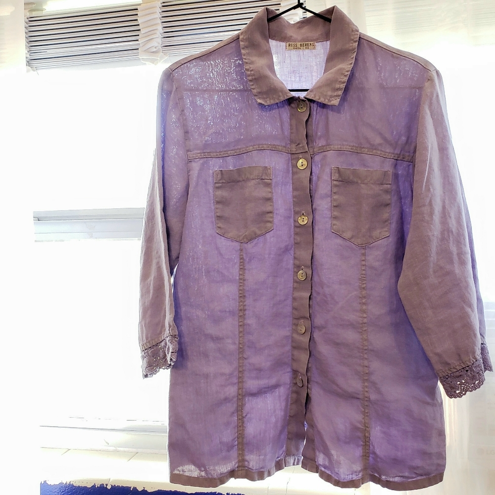 Russ Berens 100% Tencel lavender blouse